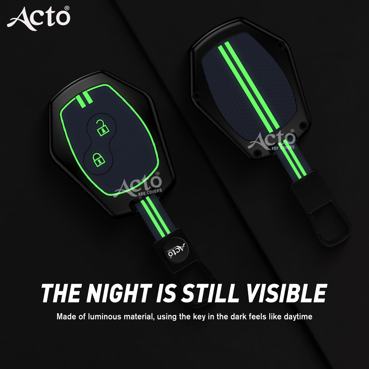 Acto Metal Sapphire Key Cover and Key chain Renault Duster, Lodgy, Logan & Verito Compatible with  Pack of 1 Set (Glow in the Night)