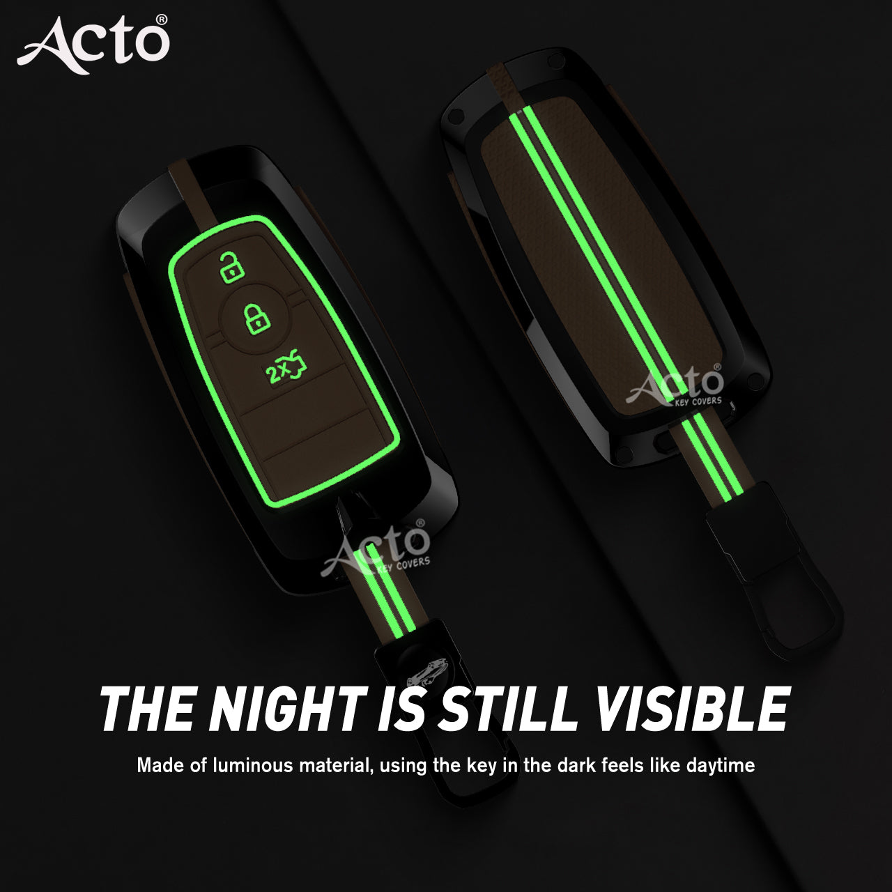 Acto Metal Sapphire Key Cover and Key chain Compatible with Ford Fiesta Pack of 1 Set (Glow in the Night)