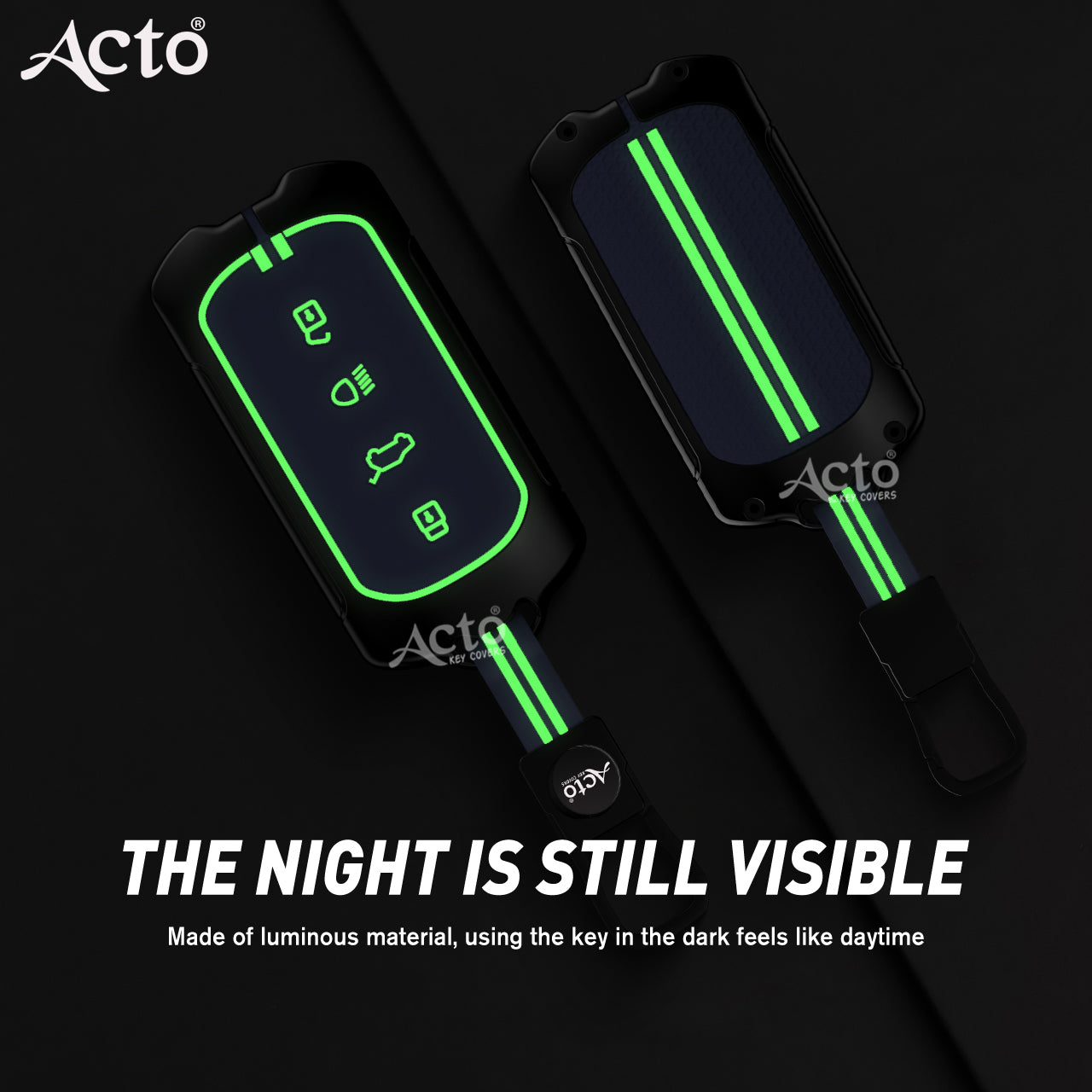 Acto Metal Sapphire Key Cover and Key chain Compatible with Tata Curvv Pack of 1 Set (Glow in the Night)