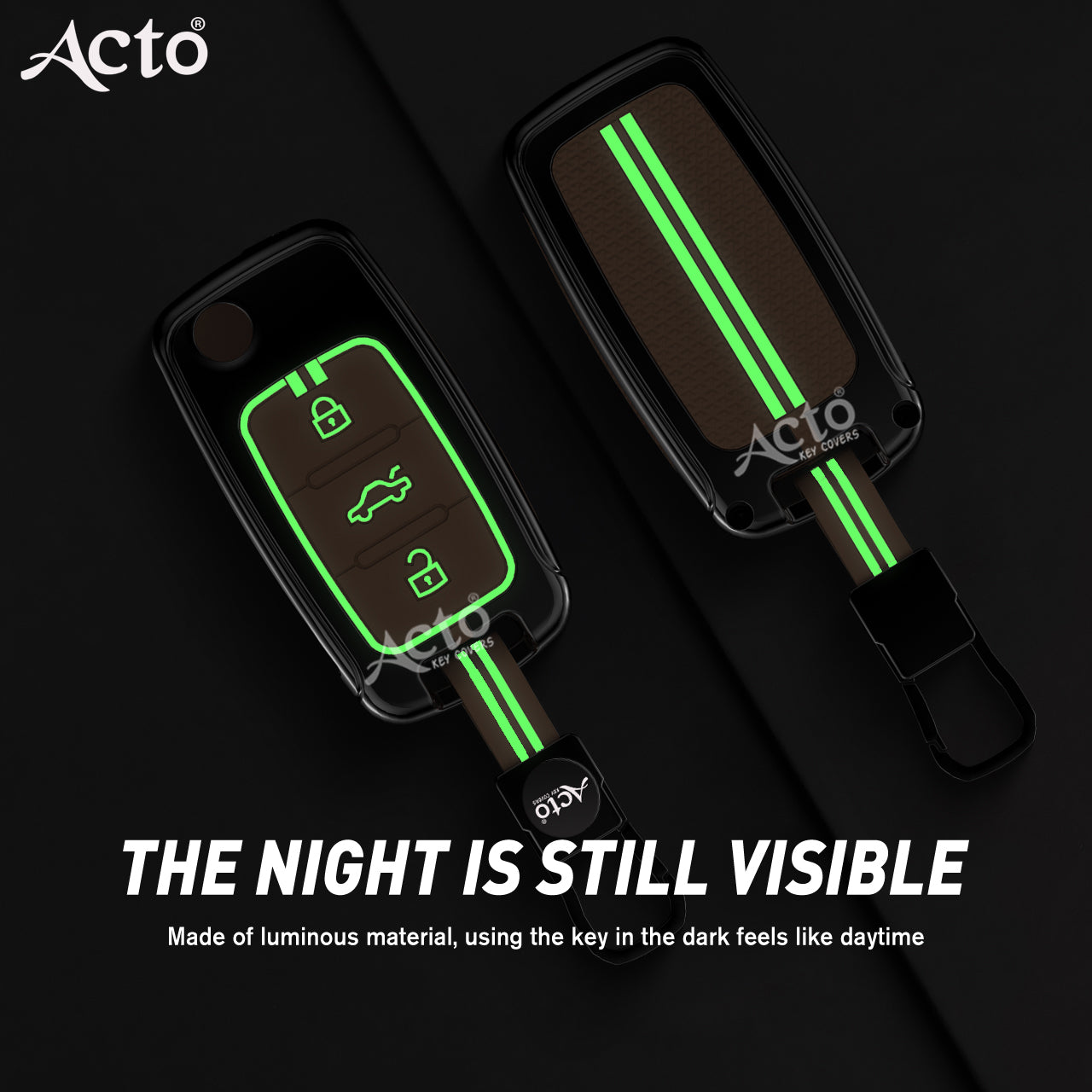 Acto Metal Sapphire Key Cover and Key chain Volkswagen & Škoda Ameo, Jetta, Octavia, Rapid, Vento, Fabia, Laura, Polo, Superb & Yeti Compatible with  Pack of 1 Set (Glow in the Night)