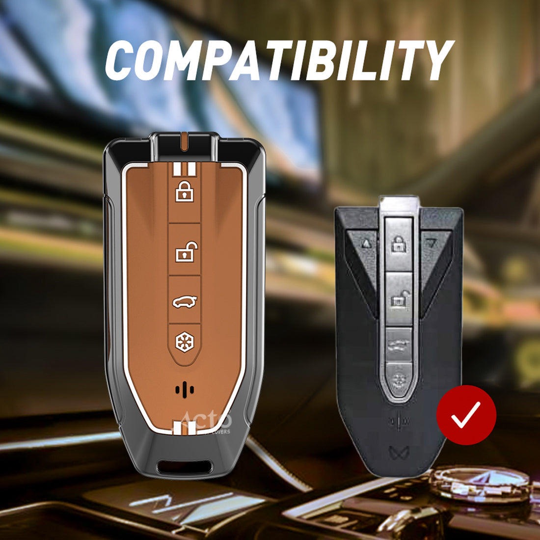 Acto Metal Sapphire Key Cover and Key chain Compatible with Mahindra BE-6,XEV9 4-Button Smart Key Pack of 1 (Glow in the Night)