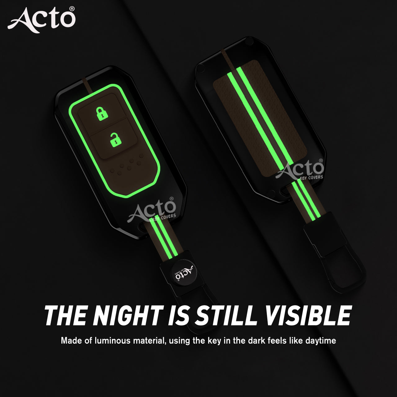 Acto Metal Sapphire Key Cover and Key chain Compatible with Honda BR-V Pack of 1 Set (Glow in the Night)