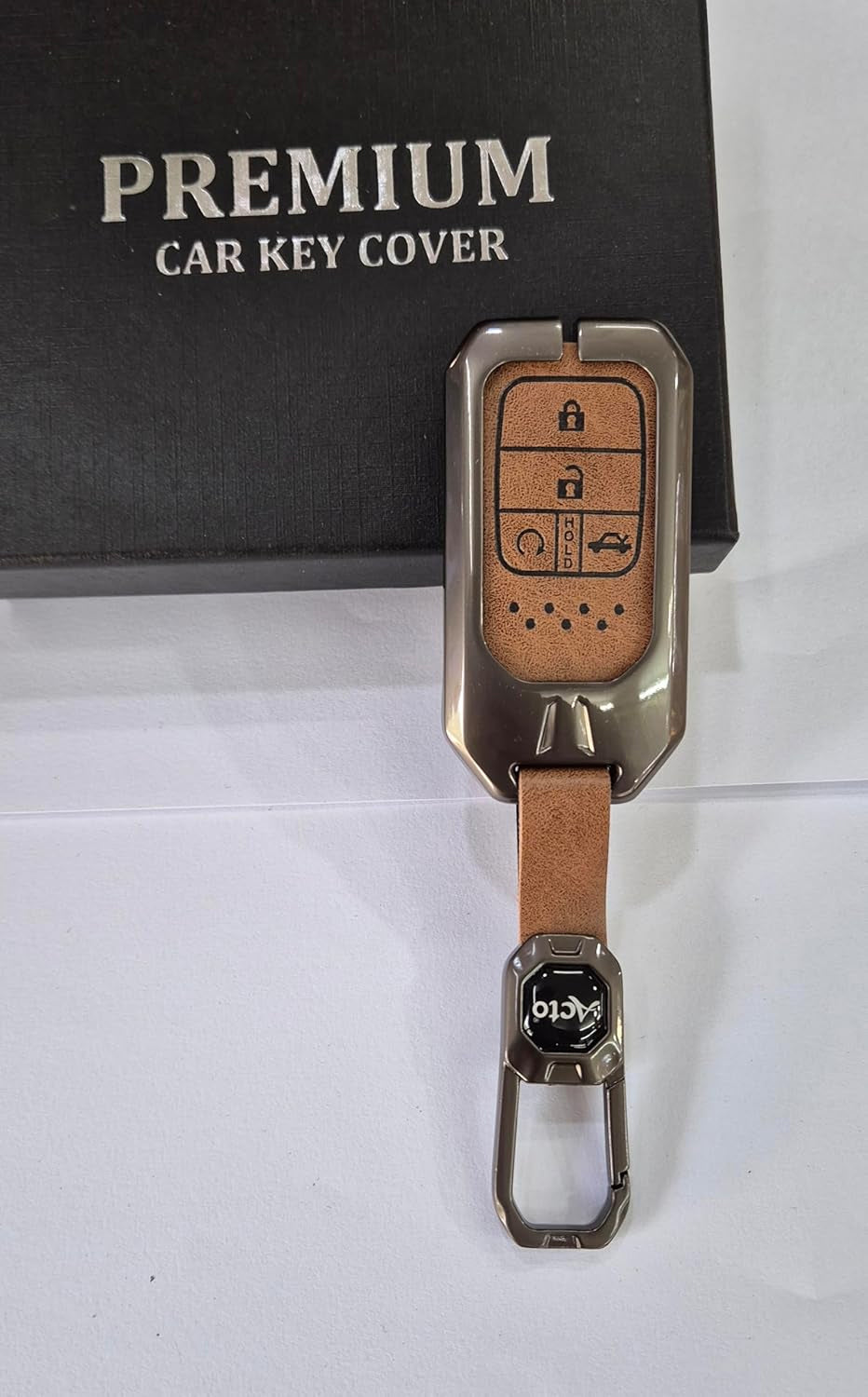 ACTO Metal Leather Car key cover with key chain Compatible With Honda