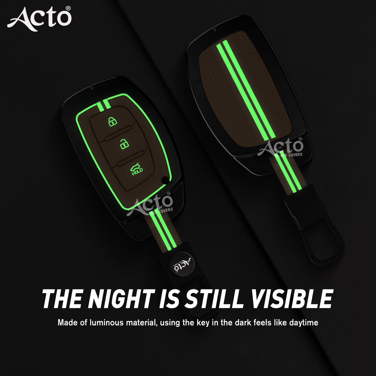 Acto Metal Sapphire Key Cover and Key chain Compatible with Hyudai  Aura I Elantra I I10 Grand Nios I i20 Elite I Verna 4S I Creta I i10 Grand I i20 Active I Tucson I Xcent Pack of 1 Set (Glow in the Night)