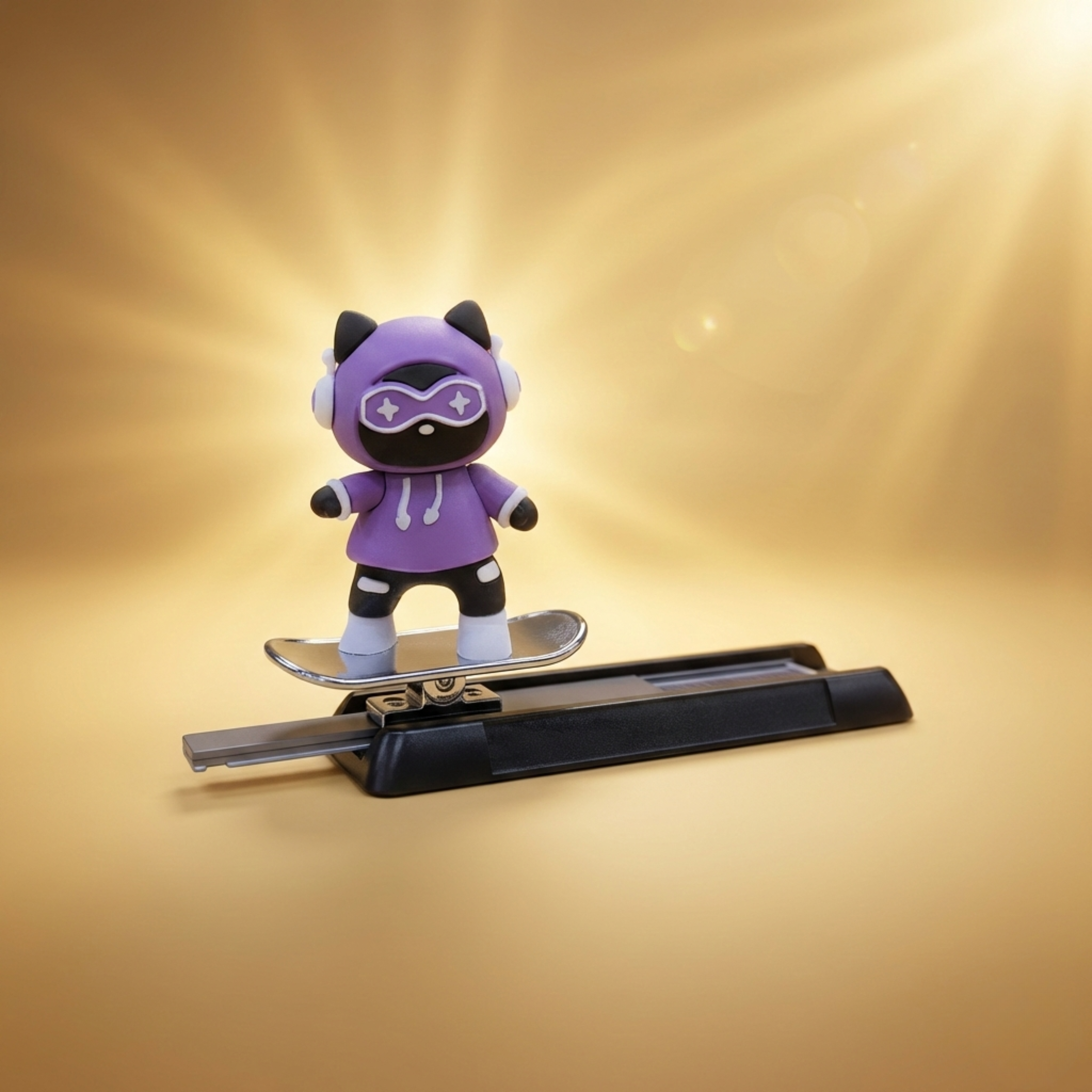 Acto Car Dashboard Unique Sliding Bunny Car Interior Accessory – Cute Skateboarding Dashboard Decor with Temporary Parking Card Number Plate