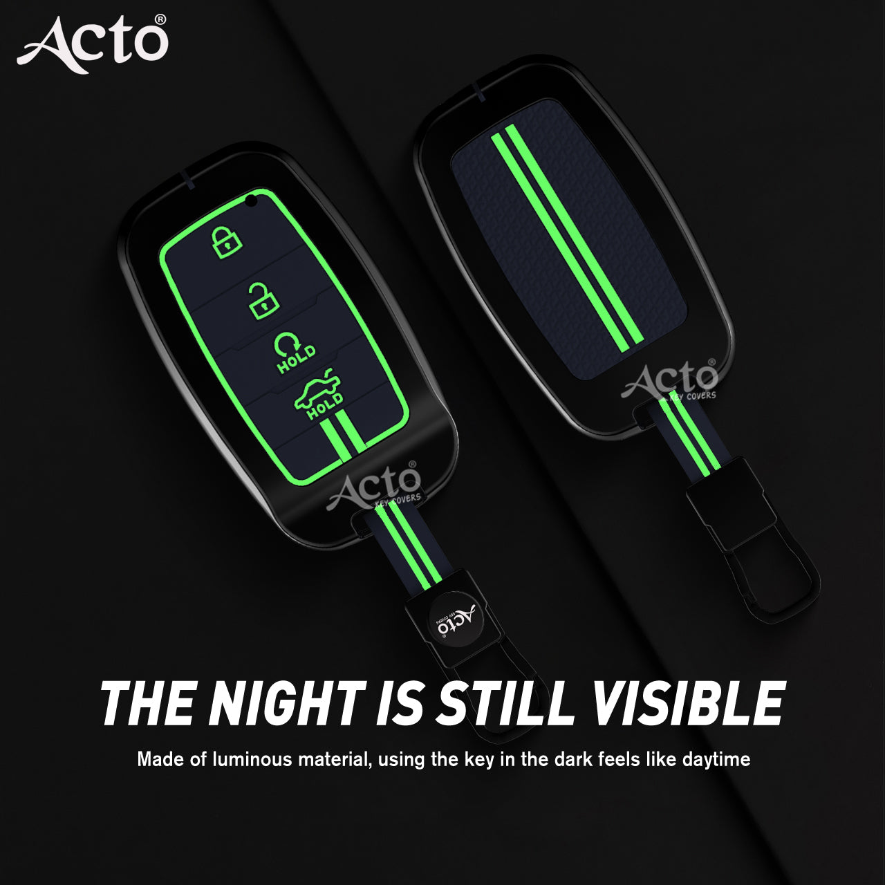 Acto Metal Sapphire Key Cover and Key chain Compatible with KIA Seltos & Sonet Pack of 1 Set (Glow in the Night)