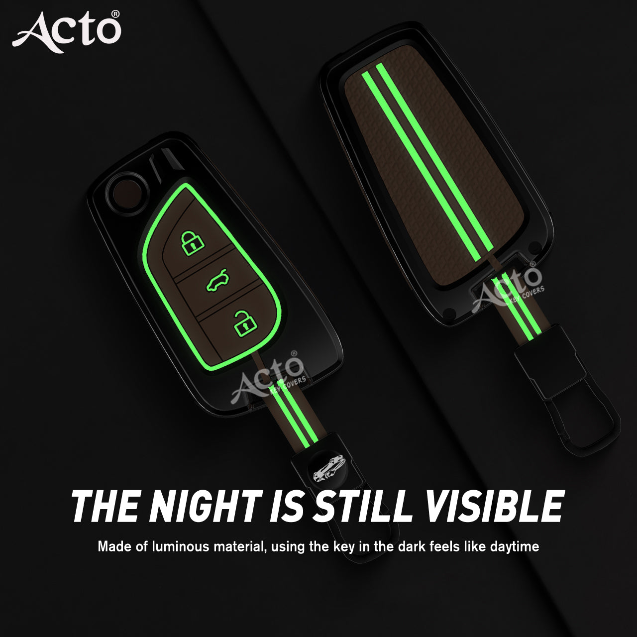 Acto Metal Sapphire Key Cover and Key chain Compatible with Toyota Corolla Altis and Innova Crysta Pack of 1 Set (Glow in the Night)