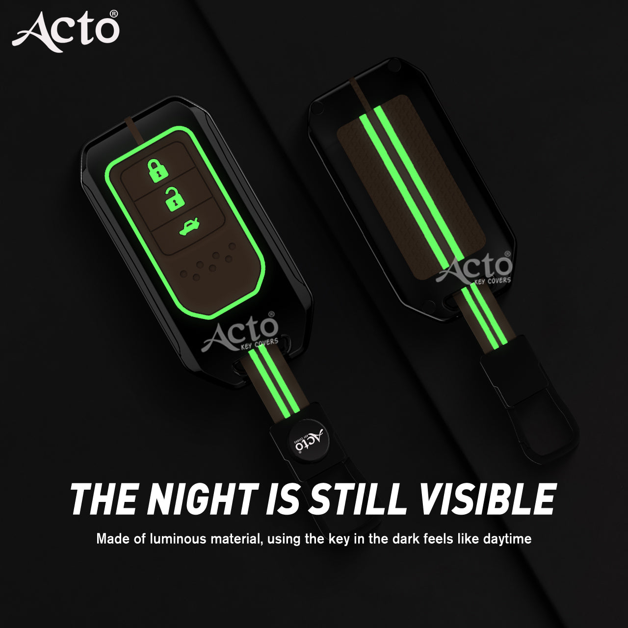 Acto Metal Sapphire Key Cover and Key chain Compatible with Honda Accord, Civic, WR-V, BR-V, CR-V, City, Jazz Pack of 1 Set (Glow in the Night)