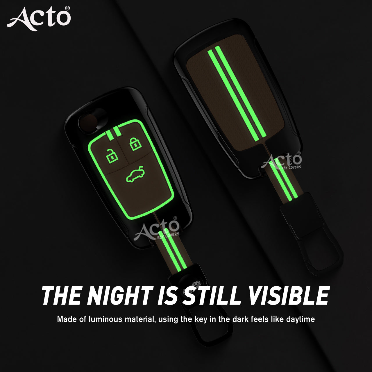 Acto Metal Sapphire Key Cover and Key chain Compatible with Chevrolet Cruze Pack of 1 Set (Glow in the Night)