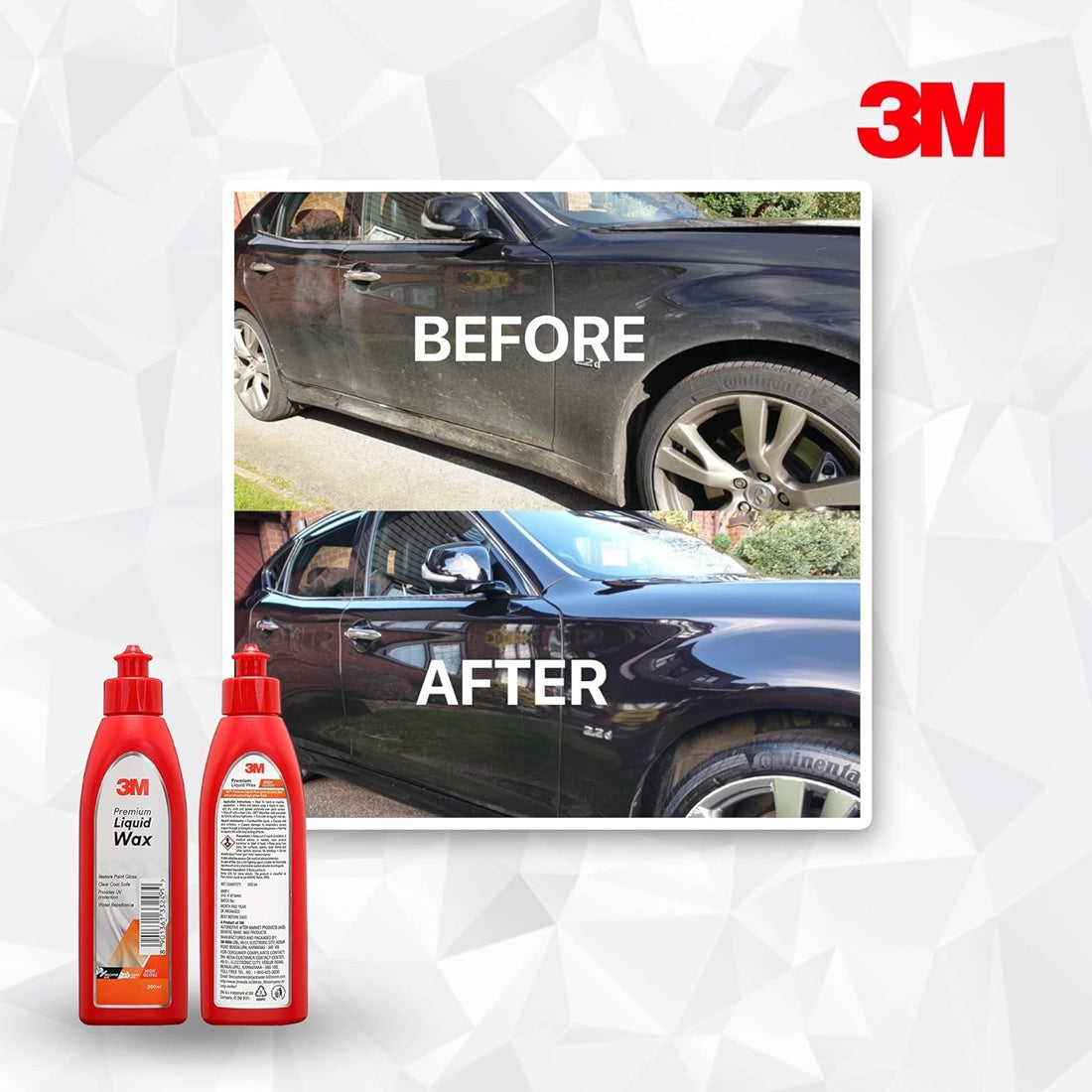 3M Premium Liquid Wax for Car | High Gloss Shine | UV Protection | Water Repellent | 200ml