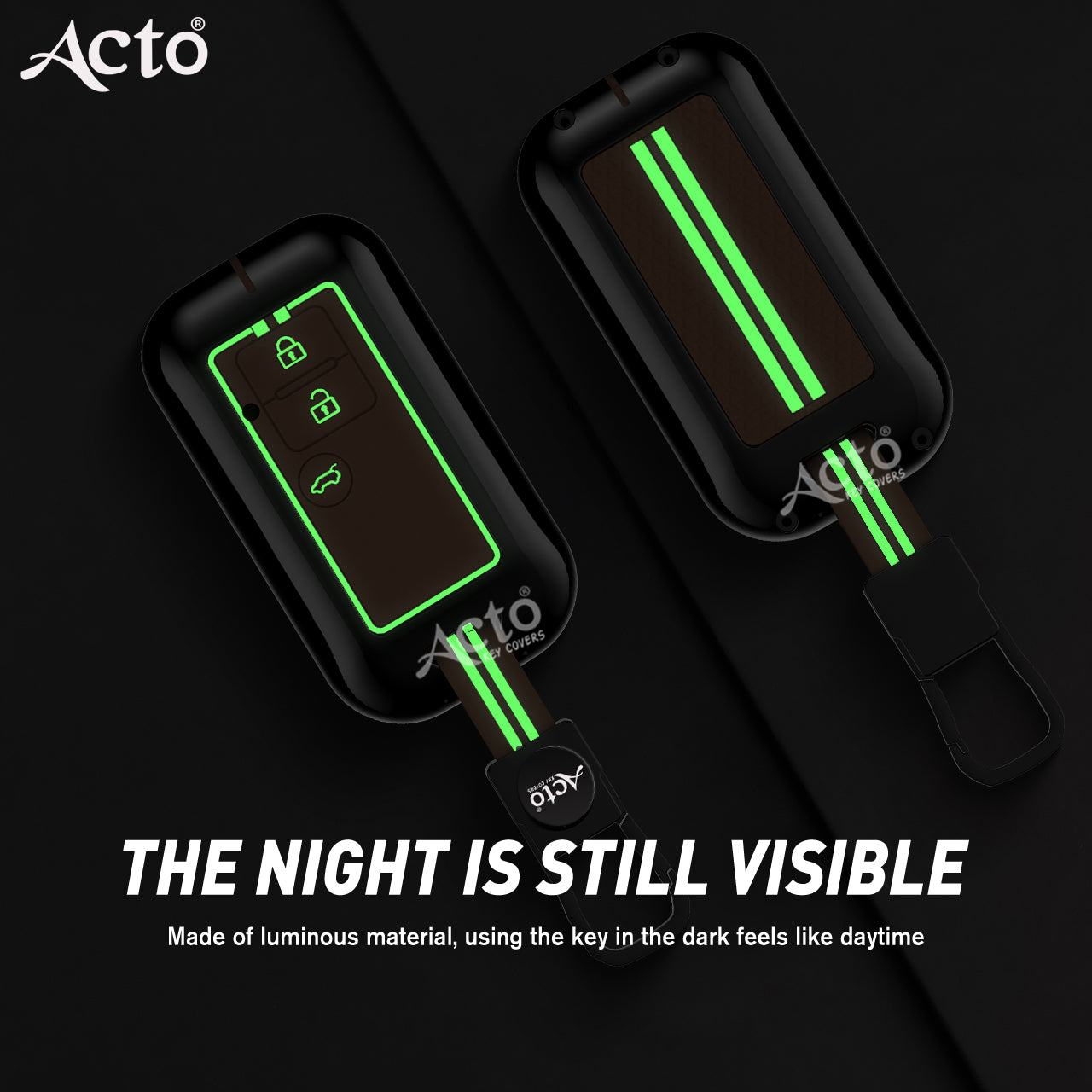 Acto Metal Sapphire Key Cover and Key chain Compatible with Suzuki New Dzire I New Ertiga Pack of 1 Set (Glow in the Night)