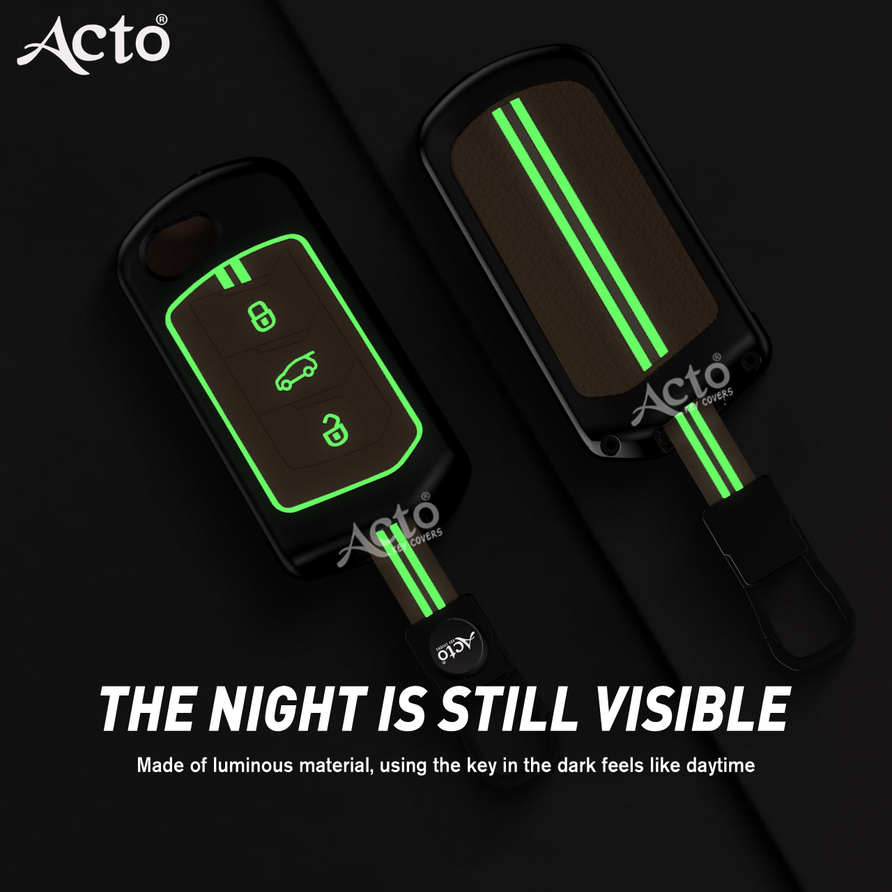 Acto Metal Sapphire Key Cover and Key chain Compatible with Mahindra Thar I Thar Roxx I Bolero I Marazzo I Scorpio I Tuv300 I Xuv700 Pack of 1 Set (Glow in the Night)