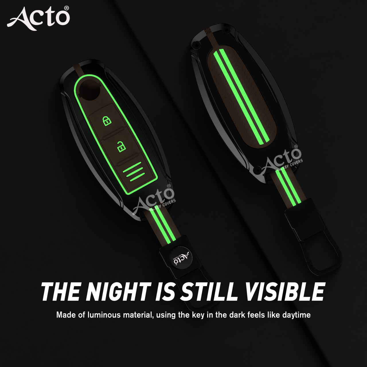 Acto Metal Sapphire Key Cover and Key chain Compatible with Toyota Corolla Altis and Innova Crysta Pack of 1 Set (Glow in the Night)