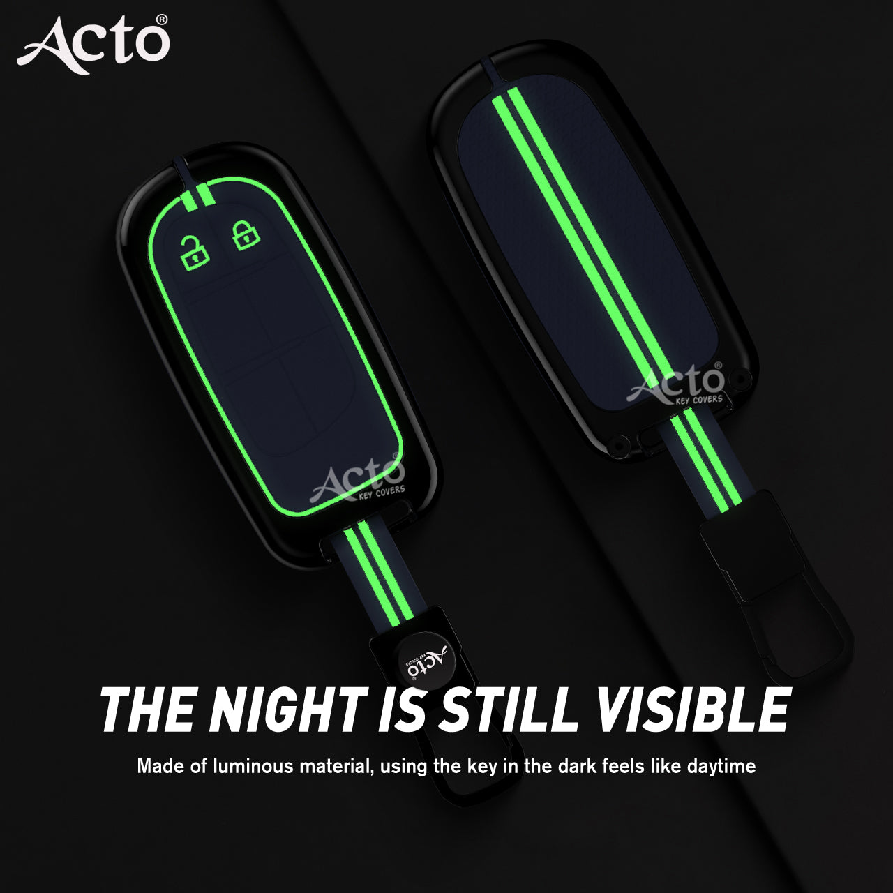 Acto Metal Sapphire Key Cover and Key chain Jeep Compass & Compass Trailhawk Compatible with  Pack of 1 Set (Glow in the Night)