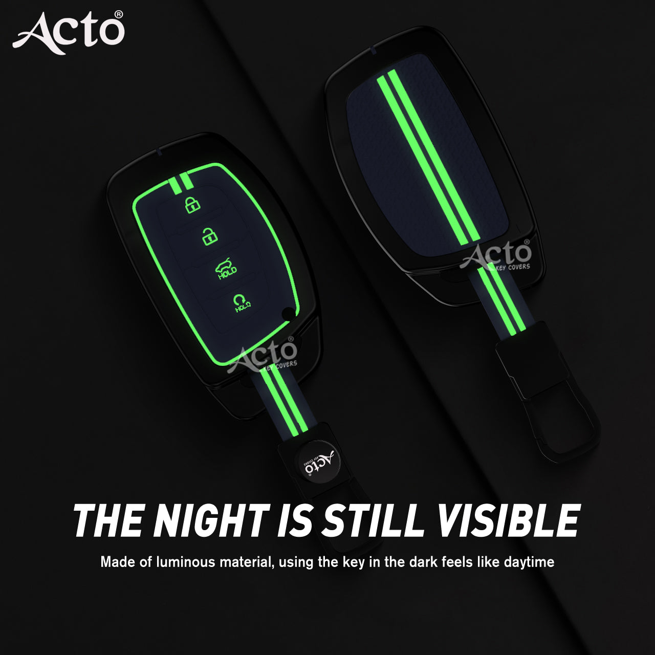 Acto Metal Sapphire Key Cover and Key chain Compatible with Hyundai Creta 2025 I Creta 2024 I Alacazar I Venue I Tucson Pack of 1 Set (Glow in the Night)
