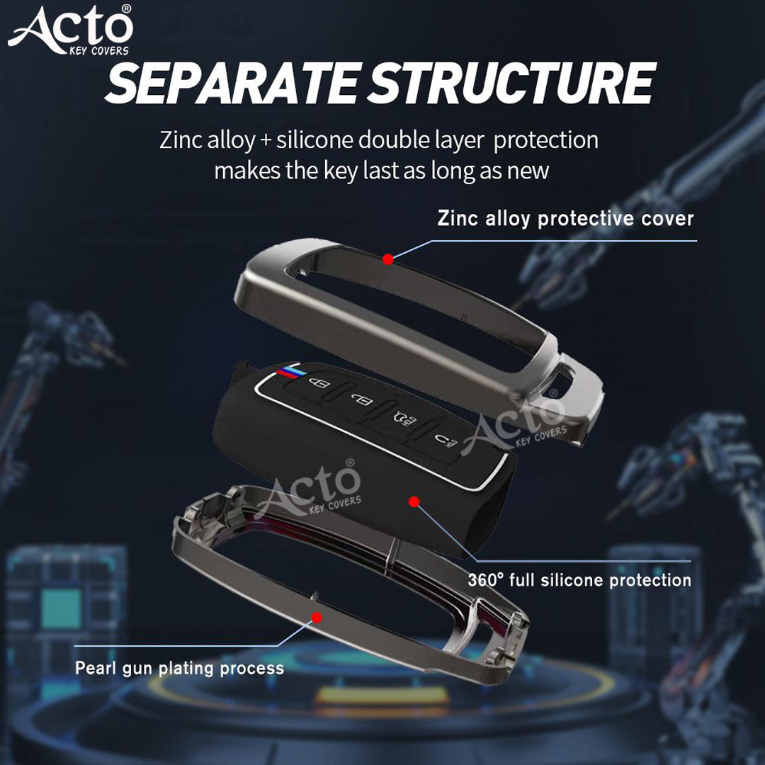 Acto Metal Sapphire Key Cover and Key chain Compatible with Hyundai Creta 2025 I Creta 2024 I Alacazar I Venue I Tucson Pack of 1 Set (Glow in the Night)