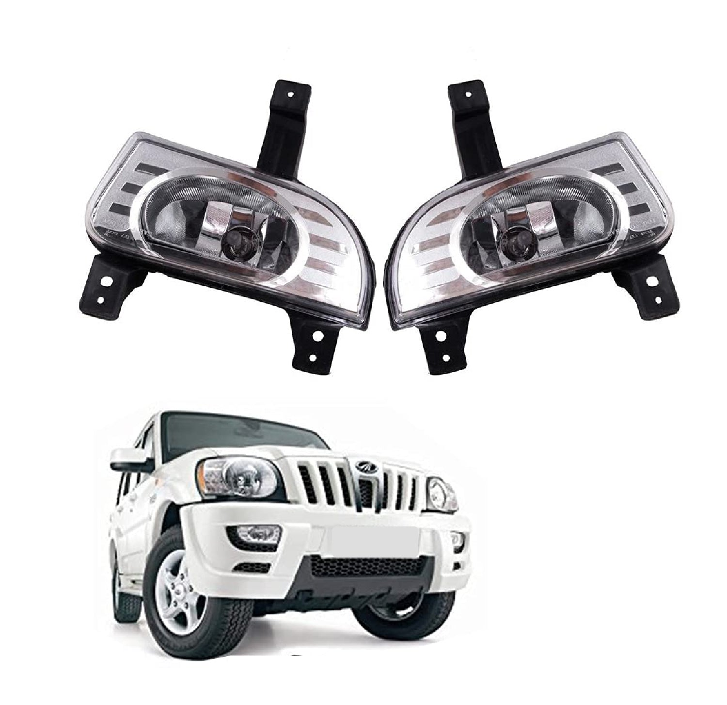 Car fog Light With Halogen Bulb Assembly - Set of 2 Compatible with Mahindra Scorpio type-2