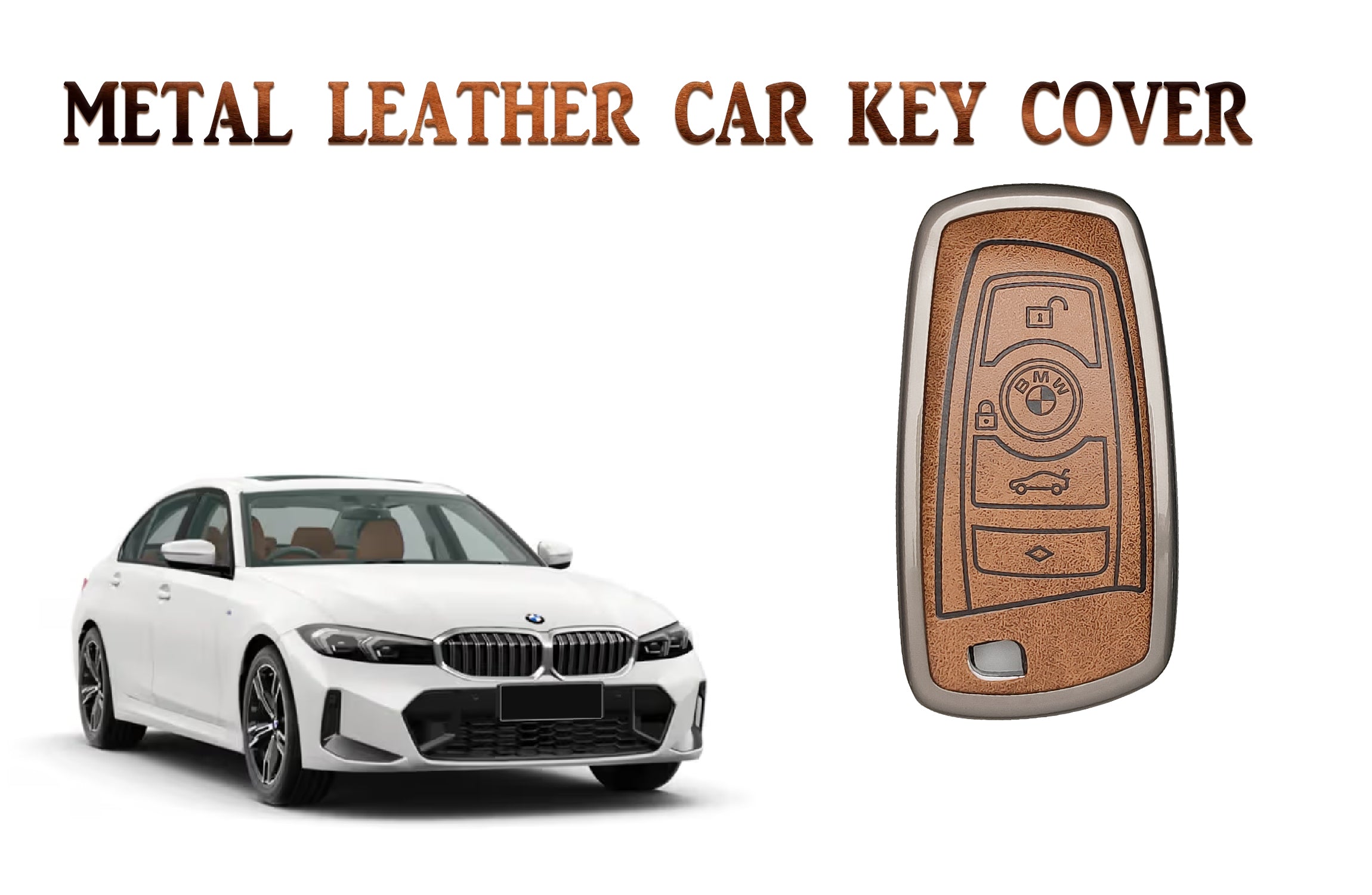 ACTO Metal Leather Car key cover with key chain Compatible With BMW 3 Series