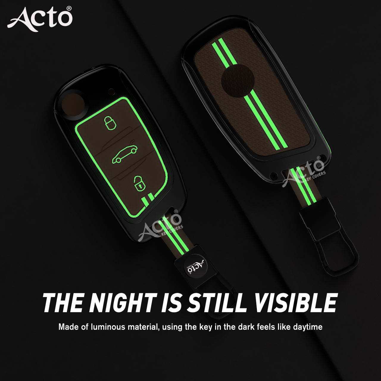 Acto Metal Sapphire Key Cover & Key Chain Compatible with Xhorse Universal Flip Key | Zinc Alloy Case | Glow-in-the-Dark Buttons | 360° Protection | Pack of 1
