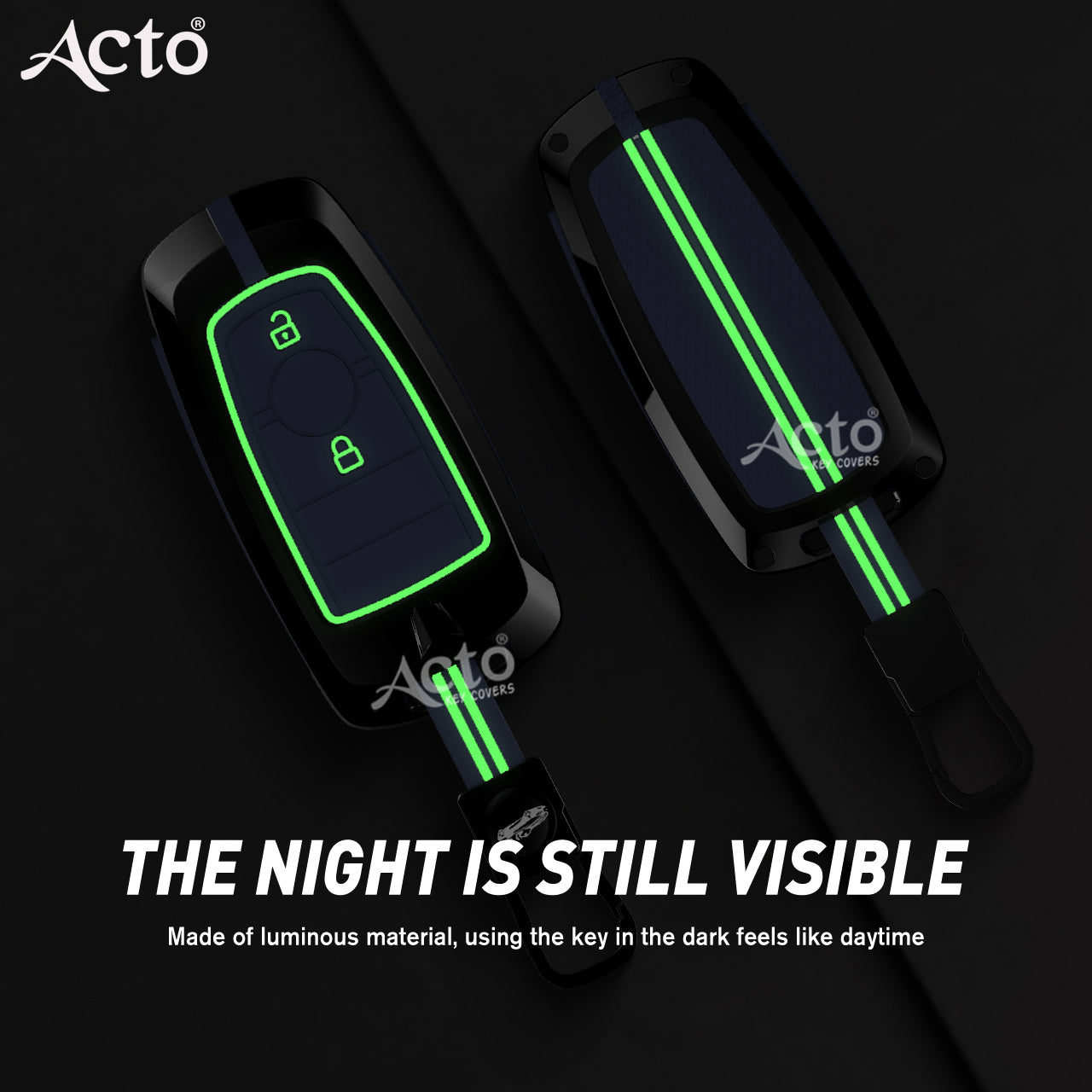 Acto Metal Sapphire Key Cover and Key chain Compatible with Ford Figo Pack of 1 Set (Glow in the Night)