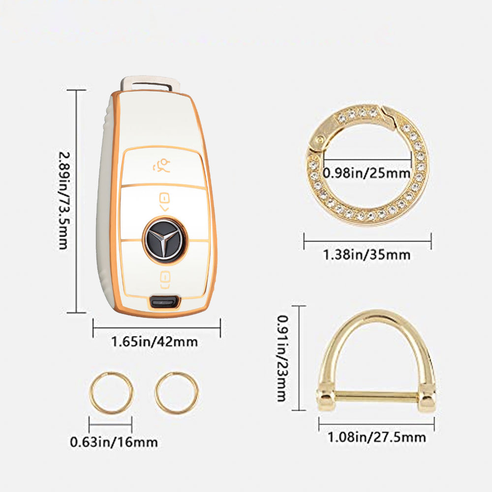 Acto TPU Gold Series Car Key Cover With Diamond Key Ring For Mercedes S-Class