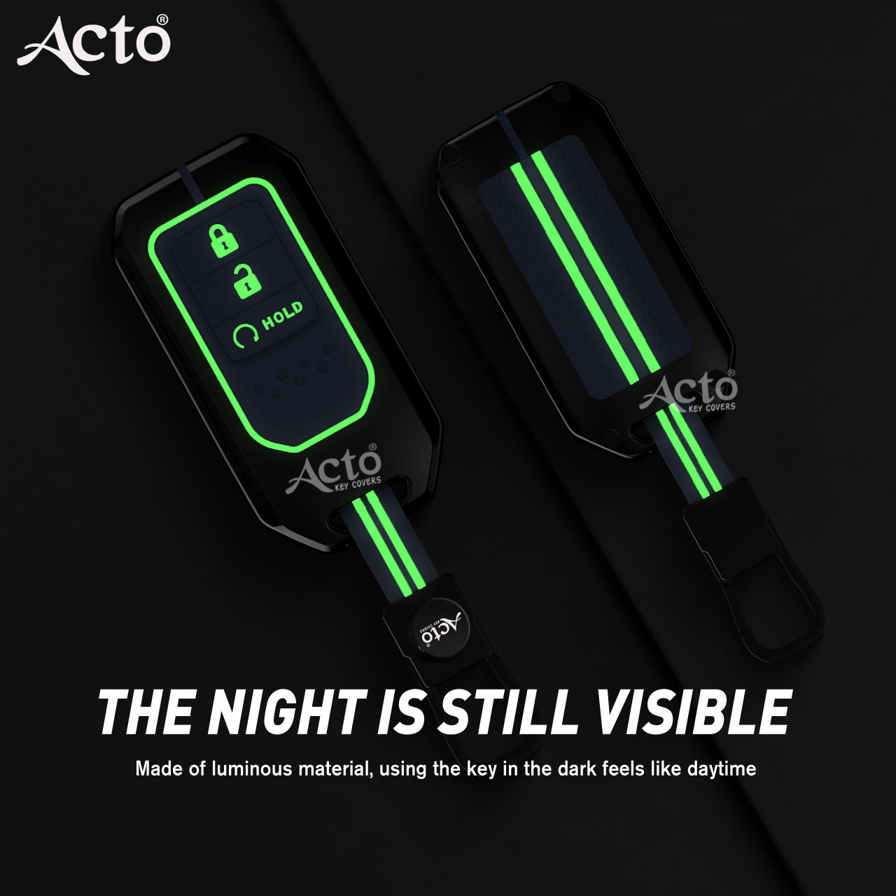 Acto Metal Sapphire Key Cover and Key chain Compatible with Honda Accord, Civic, WR-V, BR-V, CR-V, City, Jazz Pack of 1 Set (Glow in the Night)