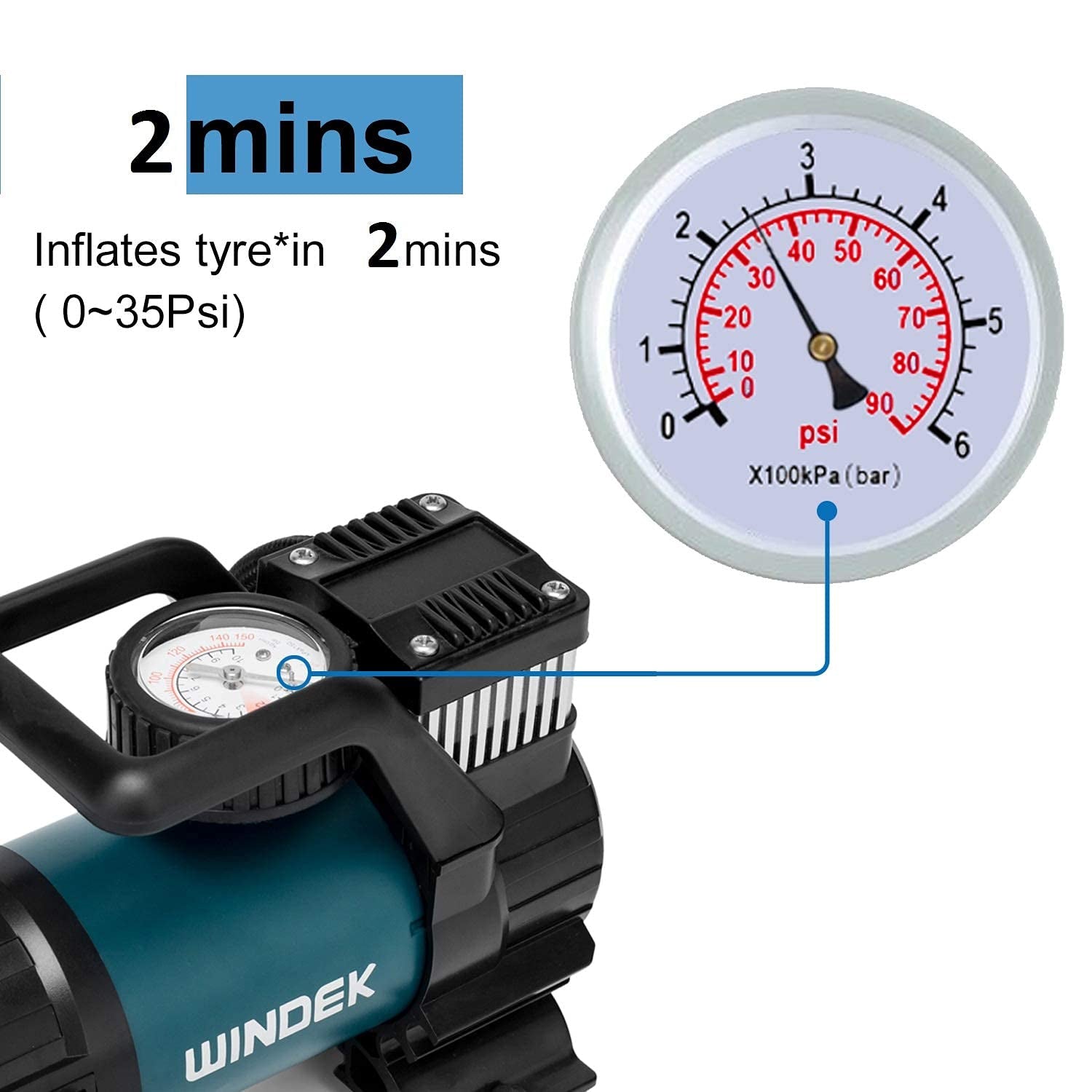 Windek 4001 Heavy Duty Tyre Inflator with Advanced Design, Speedy Inflation Air Pump Compatible with All Bike & Car