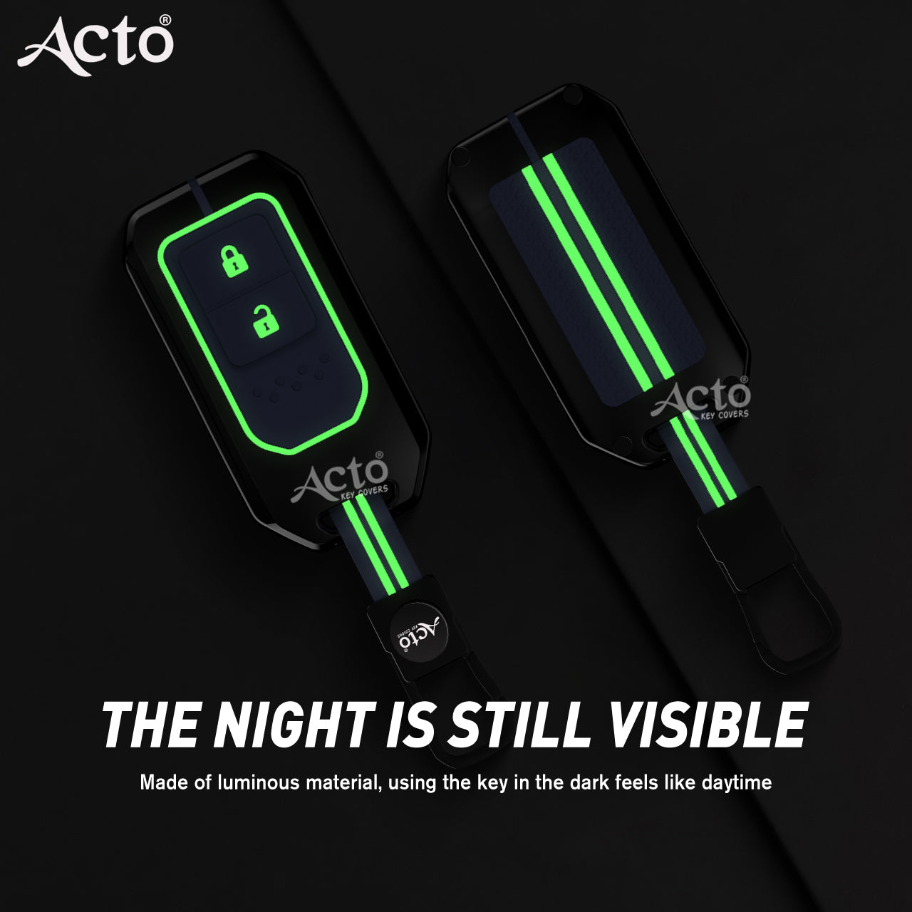 Acto Metal Sapphire Key Cover and Key chain Compatible with Honda BR-V Pack of 1 Set (Glow in the Night)