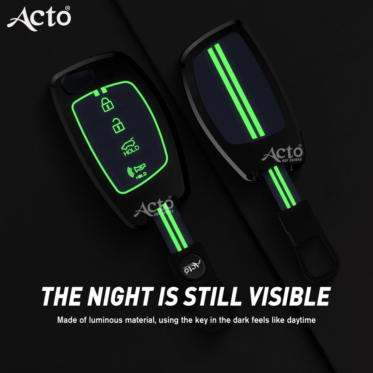 Acto Metal Sapphire Key Cover and Key chain Compatible with Hyundai Venue, Creta Pack of 1 Set (Glow in the Night)