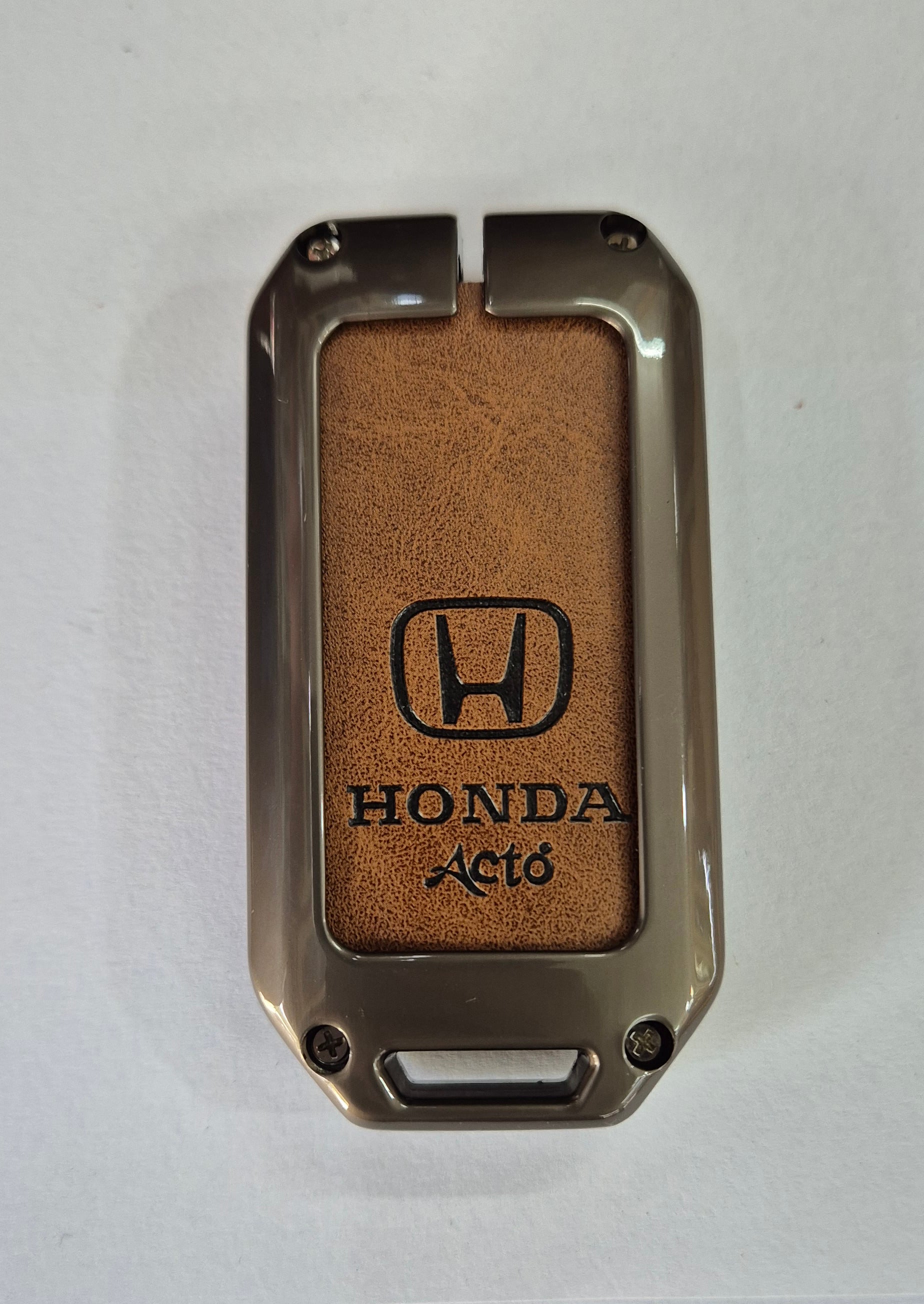 ACTO Metal Leather Car key cover with key chain Compatible With Honda