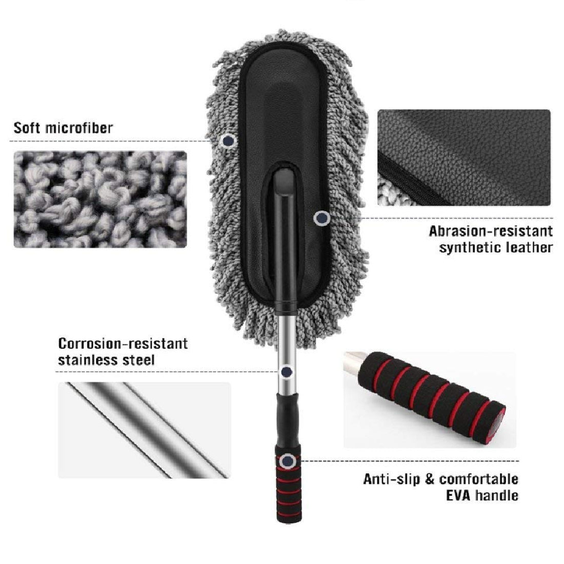 Super Soft Round Microfiber Car Duster Extendable Handle, Supers, Car Cleaning Brush Duster for Car Cleaning Dusting