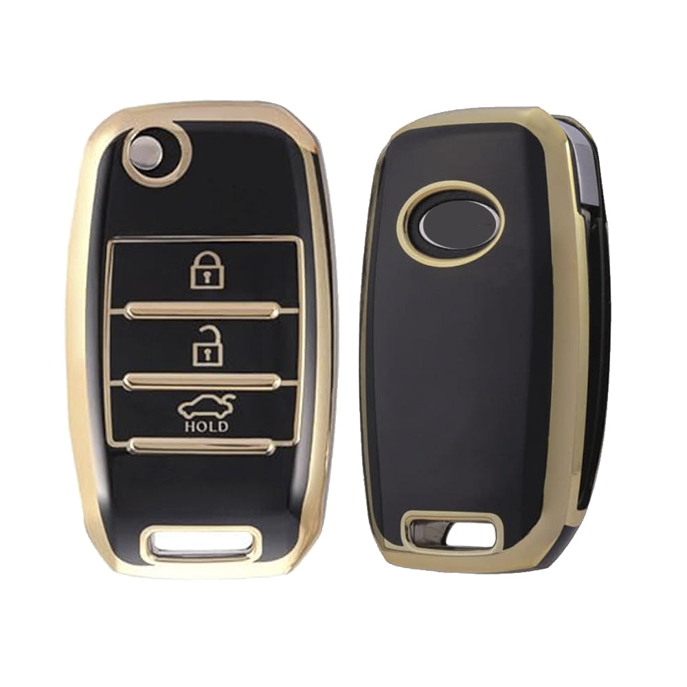 Acto TPU Gold Series Car Key Cover With Diamond Key Ring For Kia Carens