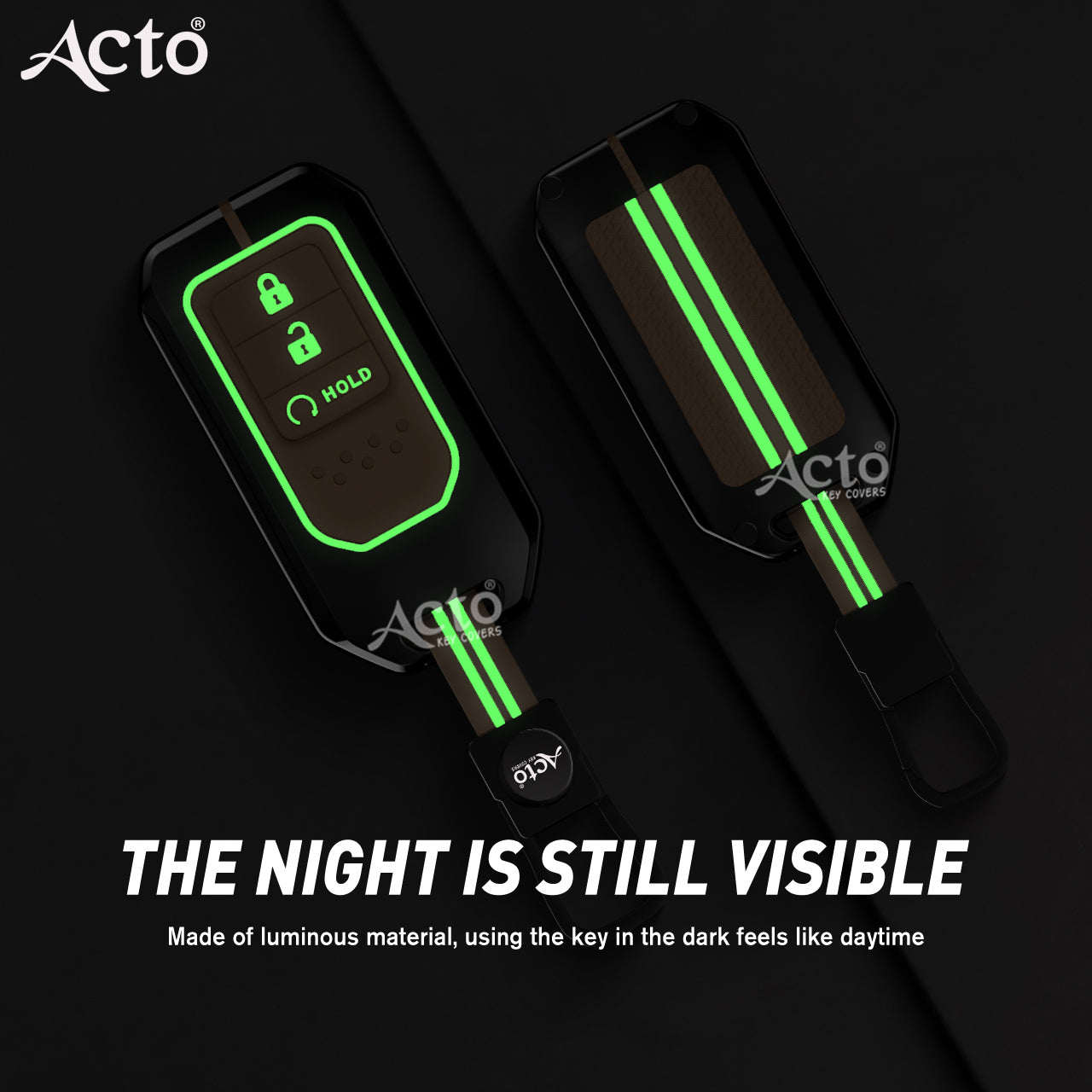 Acto Metal Sapphire Key Cover & Key Chain Compatible with Honda Accord, Civic, WR-V, CR-V, BR-V, City & Jazz | Premium Metal Key Case | Glow in the Night | 360° Protection | Pack of 1 Set