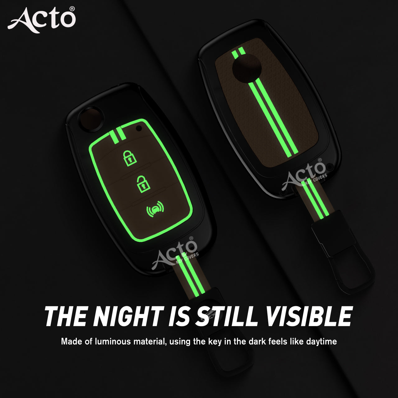Acto Metal Sapphire Key Cover and Key Chain Compatible with Mahindra Xuv300 Pack of 1 Set (Glow in the Night)