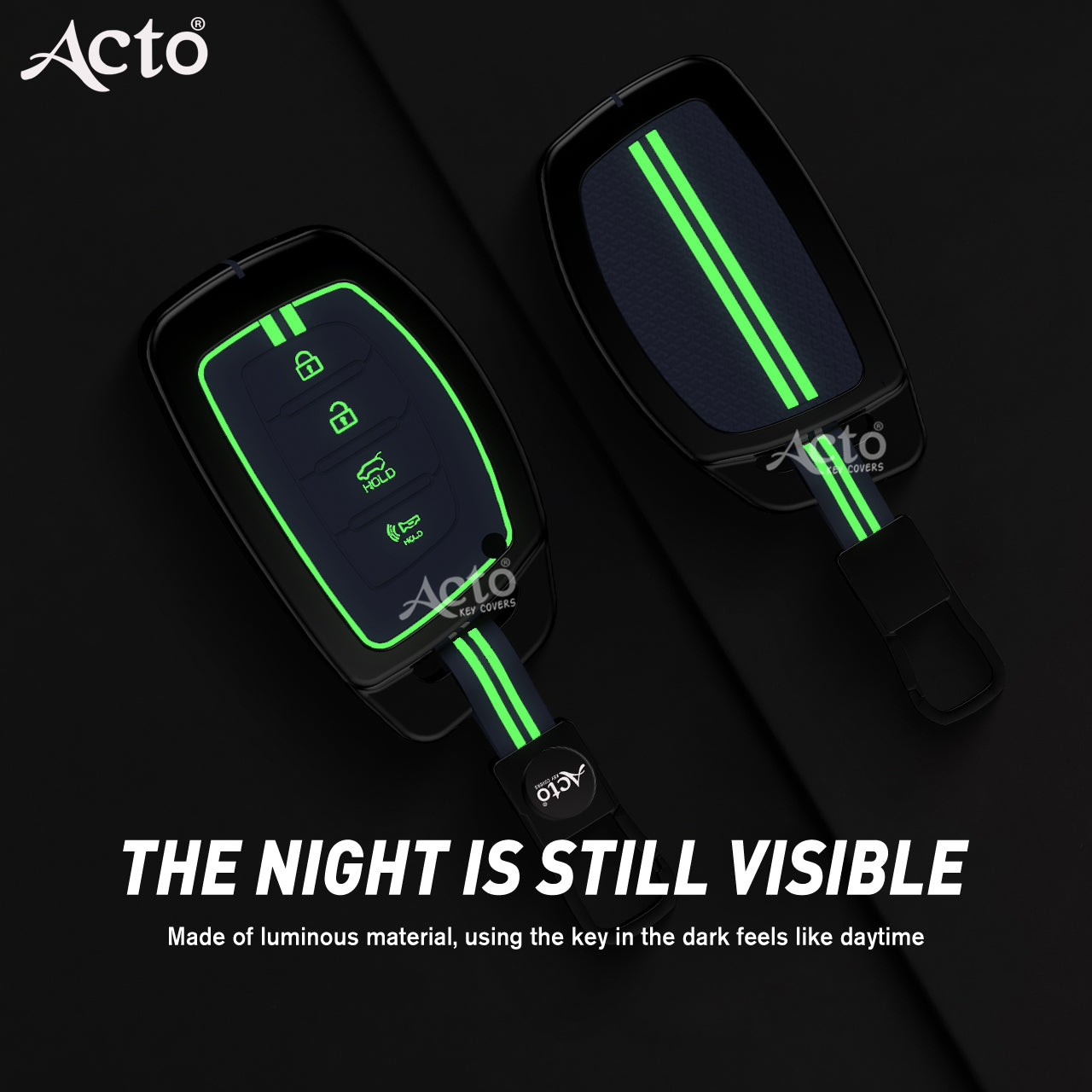 Acto Metal Sapphire Key Cover and Key chain Compatible with Hyundai Tucson I Creta I i20 (2021) I Elantra I Venue Pack of 1 Set (Glow in the Night)