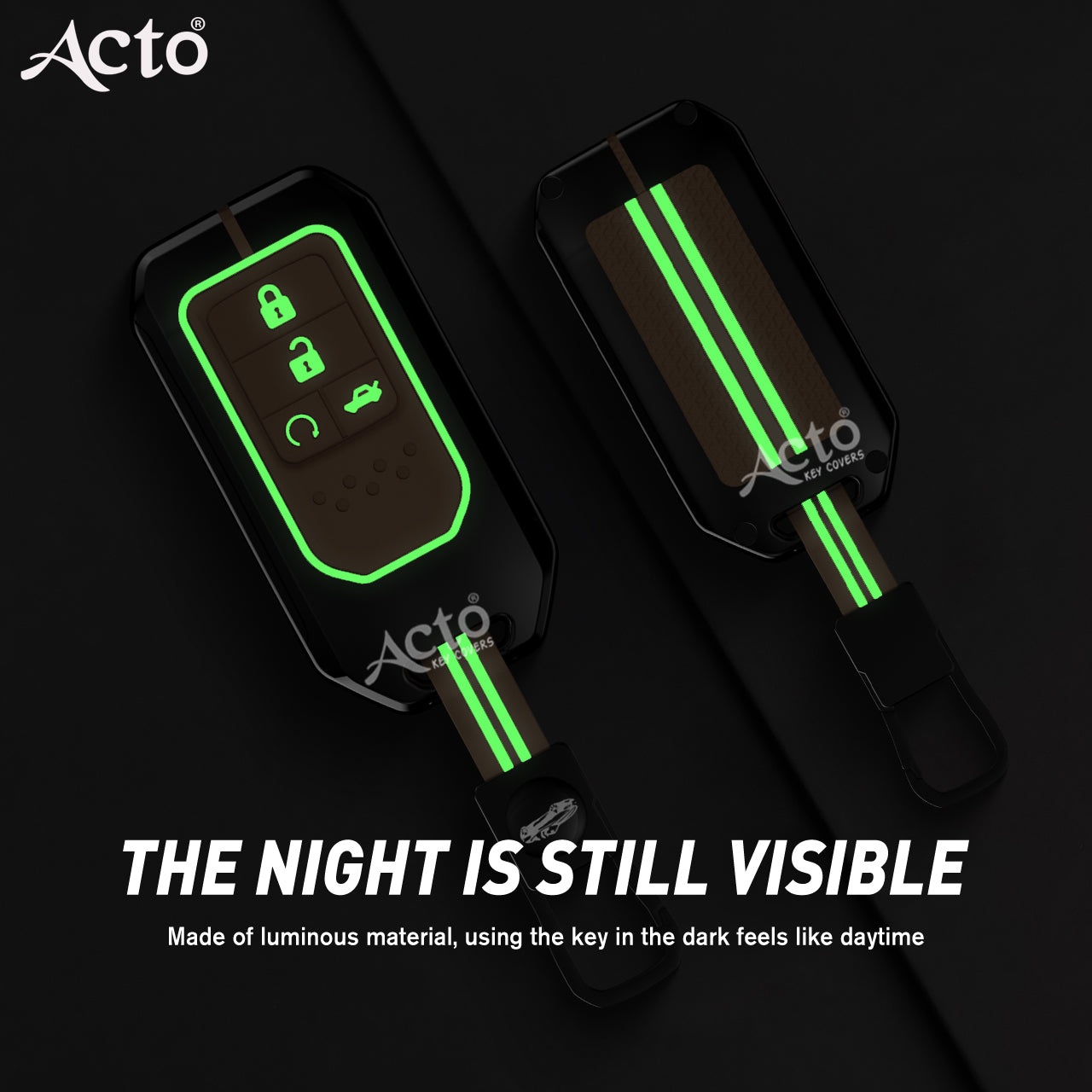 Acto Metal Sapphire Key Cover and Key chain Compatible with Honda Accord, Civic, WR-V, BR-V, CR-V, City, Jazz Pack of 1 Set (Glow in the Night)