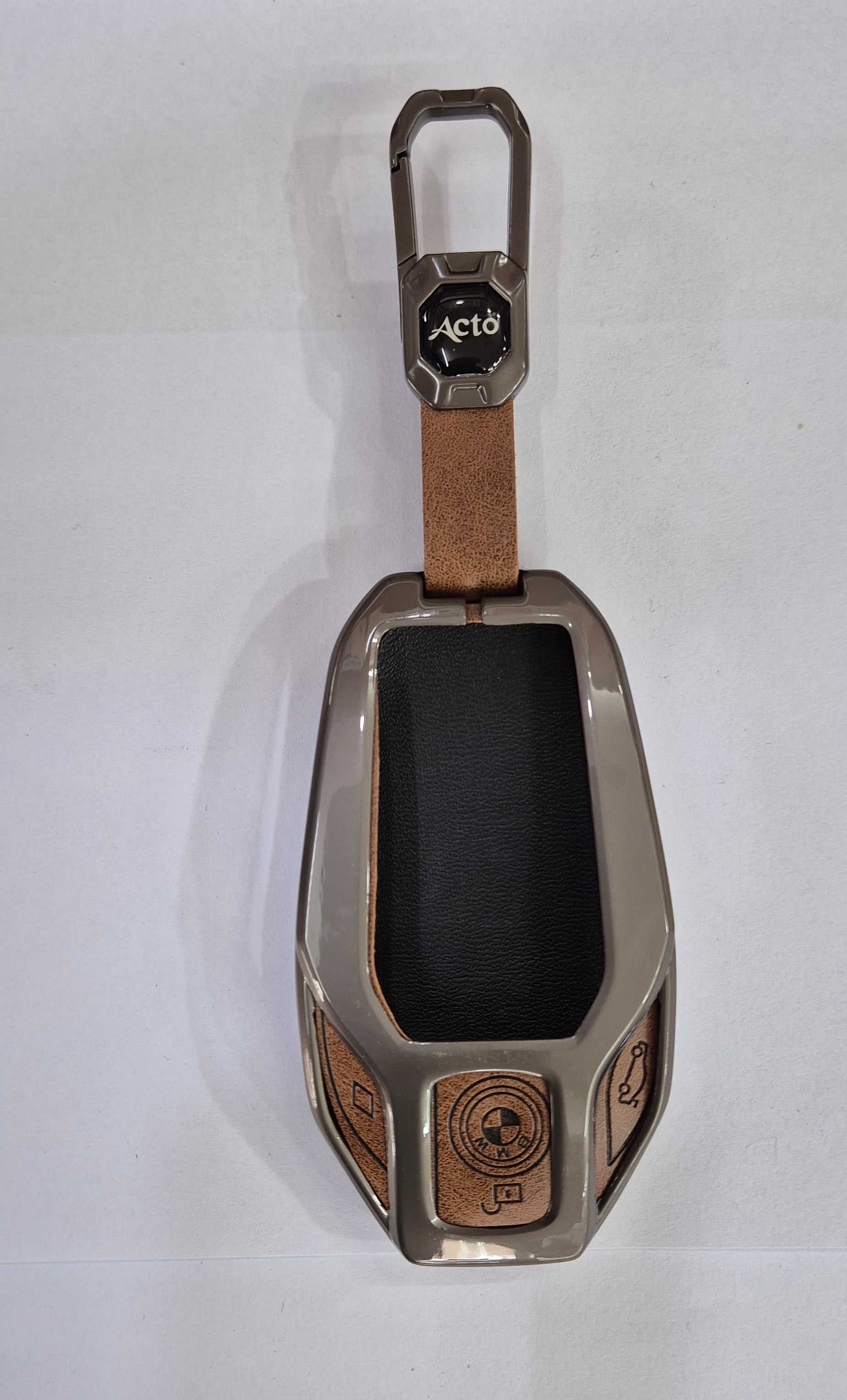 ACTO Metal Leather Car key cover with key chain Compatible With BMW