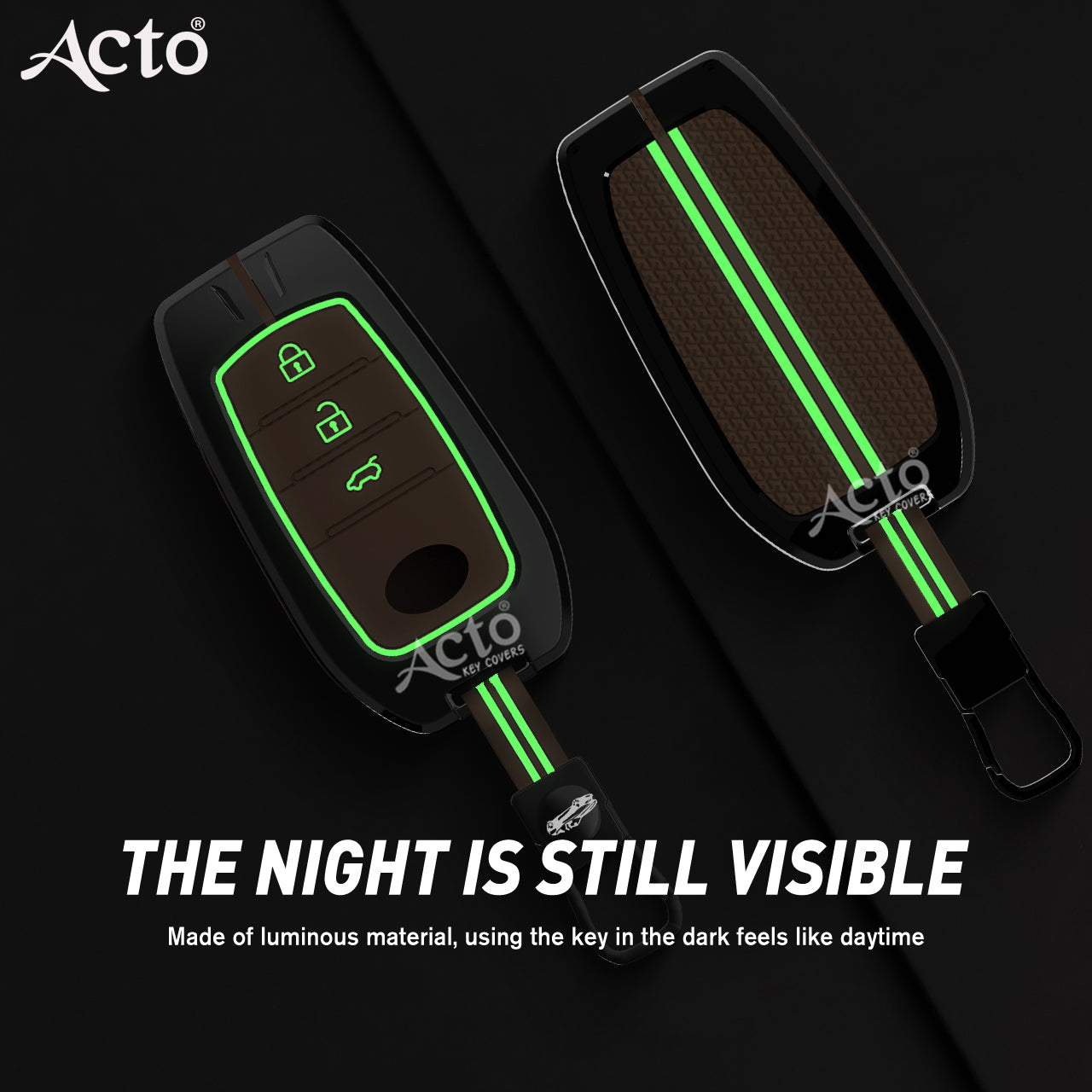 Acto Metal Sapphire Key Cover and Key chain Compatible with Toyota Crysta, Fortuner Pack of 1 Set (Glow in the Night)