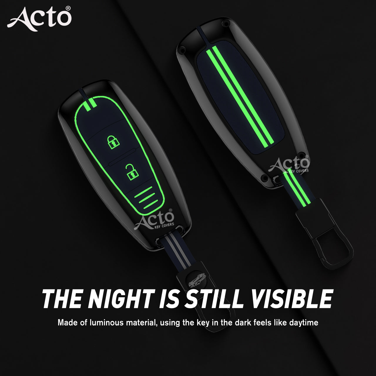 Acto Metal Sapphire Key Cover and Key chain Compatible with Suzuki Baleno I Breeza I Ciaz I Ignis I S-cross 2 Button Pack of 1 Set (Glow in the Night)
