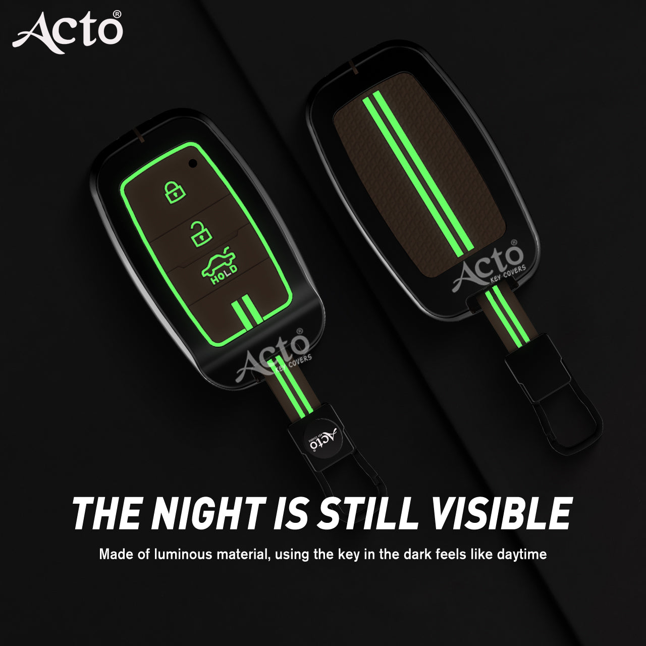 Acto Metal Sapphire Key Cover and Key chain KIA Seltos & Carens Compatible with  Pack of 1 Set (Glow in the Night)