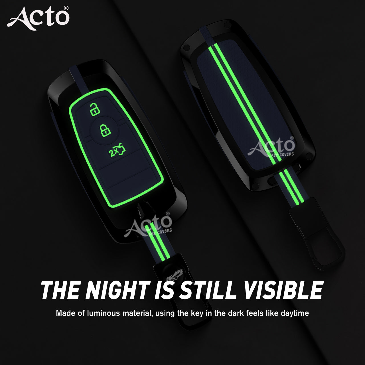 Acto Metal Sapphire Key Cover and Key chain Compatible with Ford Fiesta Pack of 1 Set (Glow in the Night)