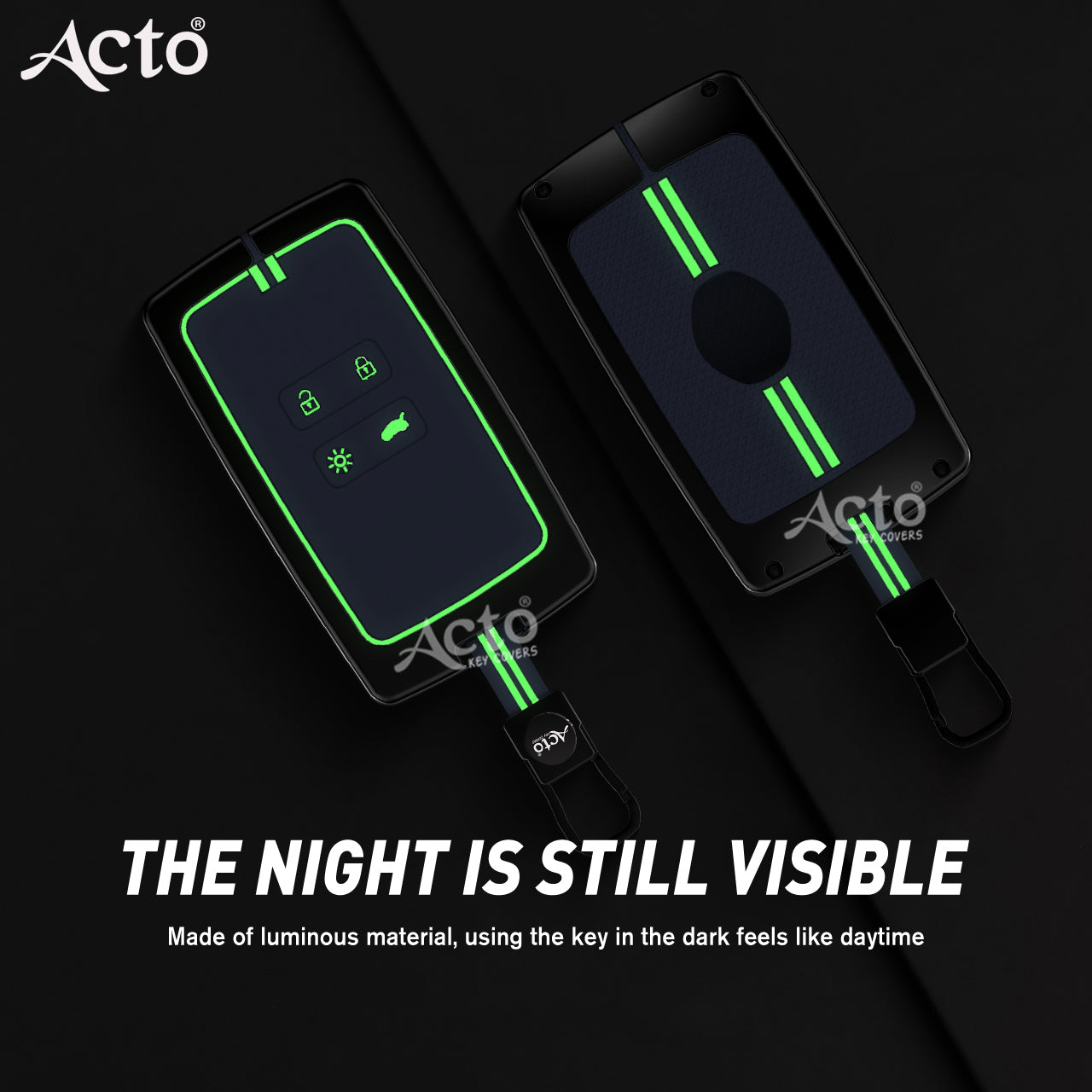 Acto Metal Sapphire Key Cover and Key chain Renault Triber & Kiger Compatible with  Pack of 1 Set (Glow in the Night)
