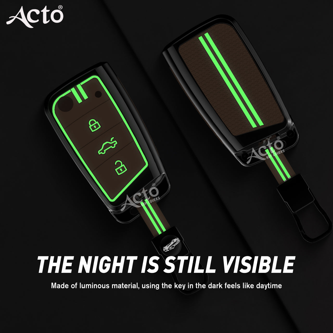 Acto Metal Sapphire Key Cover & Key Chain Compatible with Volkswagen & Skoda Jetta, Slavia, Kushaq, Passat, Octavia, Superb, Tiguan, Taigun, Virtus| Glow-in-the-Dark Buttons | 360° Protection | Pack of 1