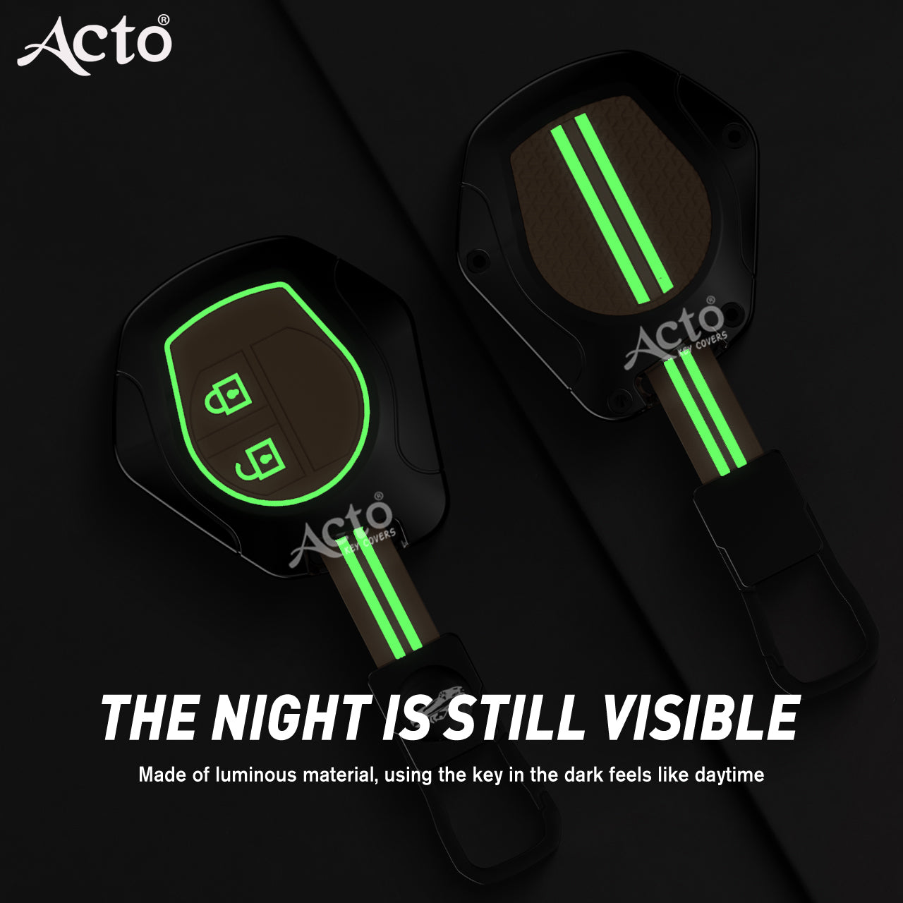 Acto Metal Sapphire Key Cover and Key chain Compatible with Suzuki Swift I Alto I Alto K-10 I Alto 800 I Baleno I Breeza I Celerio I Dzire I Ciaz I Ignis I S-cross I Ertiga I XL-6 I Spresso I Ritz I SX4 I WagonR Pack of 1 Set (Glow in the Night)