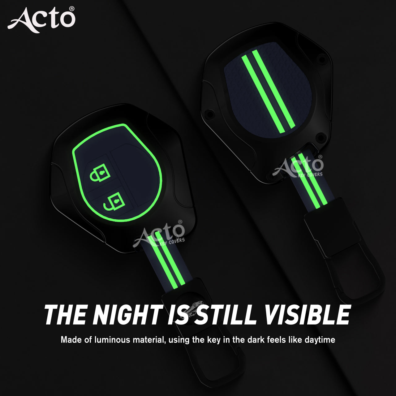 Acto Metal Sapphire Key Cover and Key chain Compatible with Suzuki Swift I Alto I Alto K-10 I Alto 800 I Baleno I Breeza I Celerio I Dzire I Ciaz I Ignis I S-cross I Ertiga I XL-6 I Spresso I Ritz I SX4 I WagonR Pack of 1 Set (Glow in the Night)