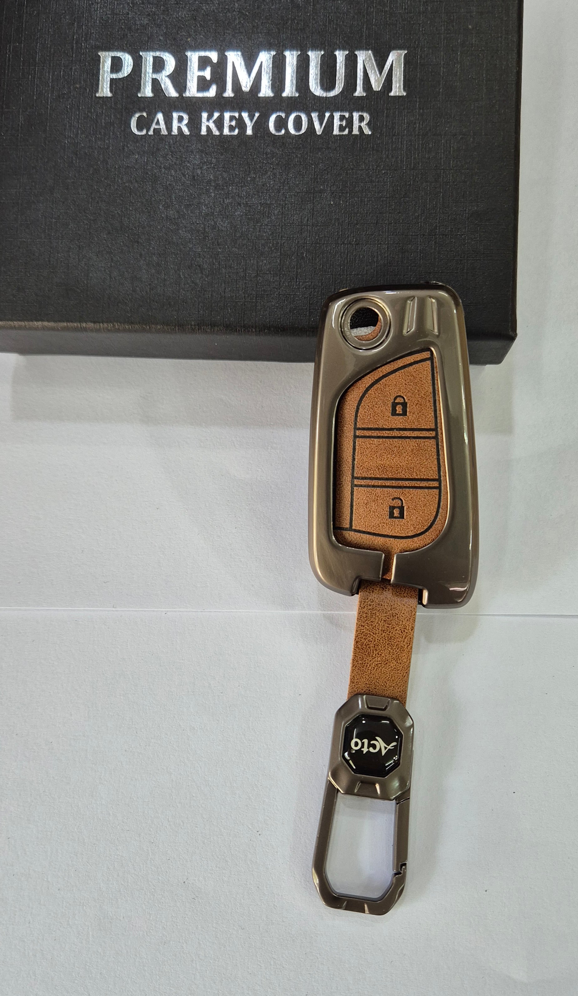 ACTO Metal Leather Car key cover with key chain Compatible With Toyota