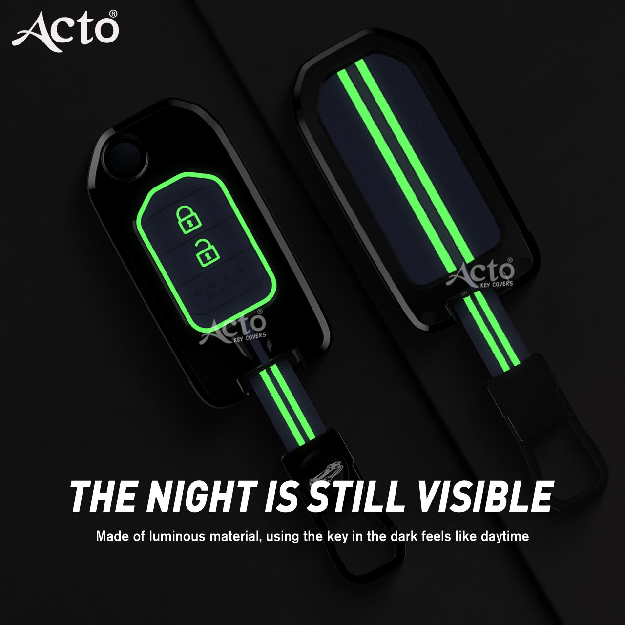 Acto Metal Sapphire Key Cover and Key chain Compatible with Honda City, WR-V, Jazz Pack of 1 Set (Glow in the Night)