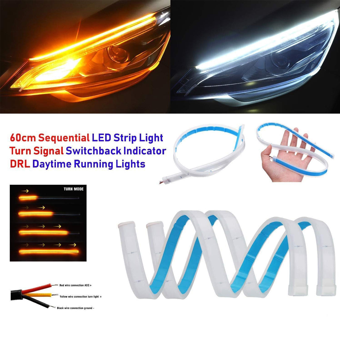 Universal Car Indicator & Headlight Led Strip Light Daytime Running Light Pack of 2 Pcs