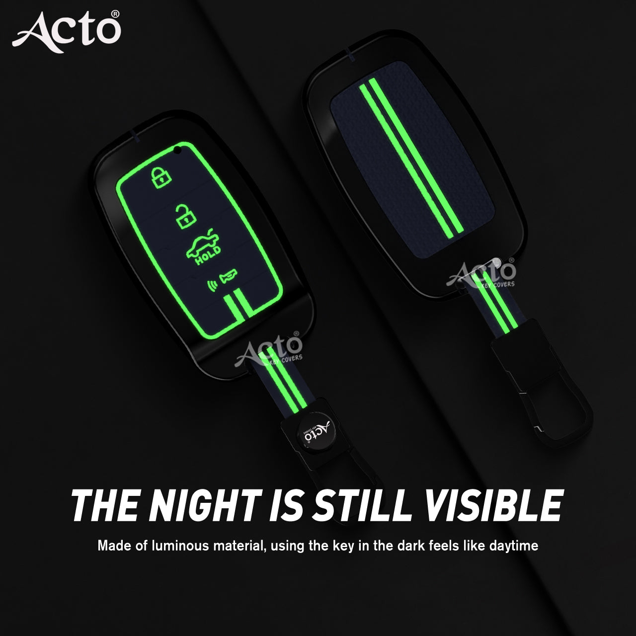 Acto Metal Sapphire Key Cover and Key chain Compatible with KIA Seltos & Sonet Pack of 1 Set (Glow in the Night)