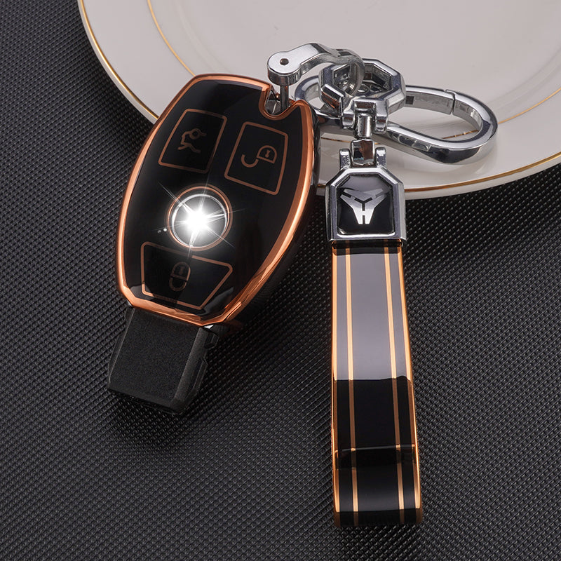 Acto TPU Gold Series Car Key Cover With TPU Gold Key Chain For Mercedes GLS-CLASS